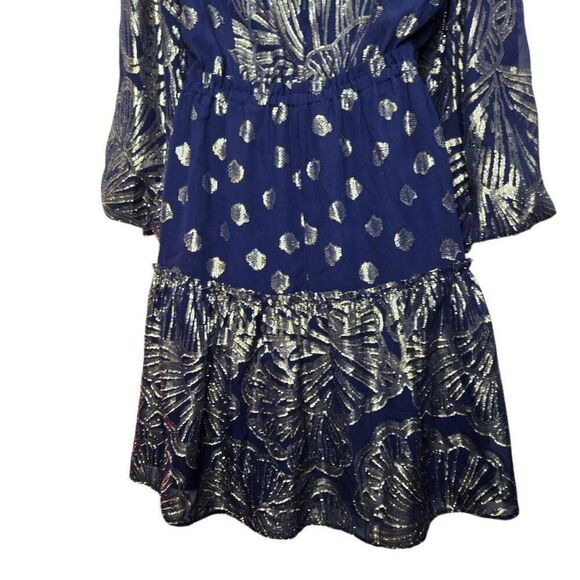 Lilly Pulitzer Joelle Silk Dress Navy Gold Metallic Clip Fit & Flare Size 2 - Picture 8 of 11